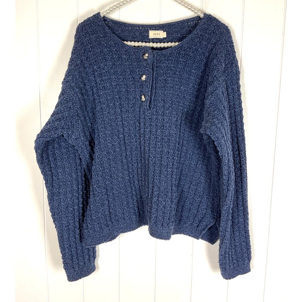 ALPS Unisex Navy Henley Knit Sweater‎ with Metal Buttons Size Large